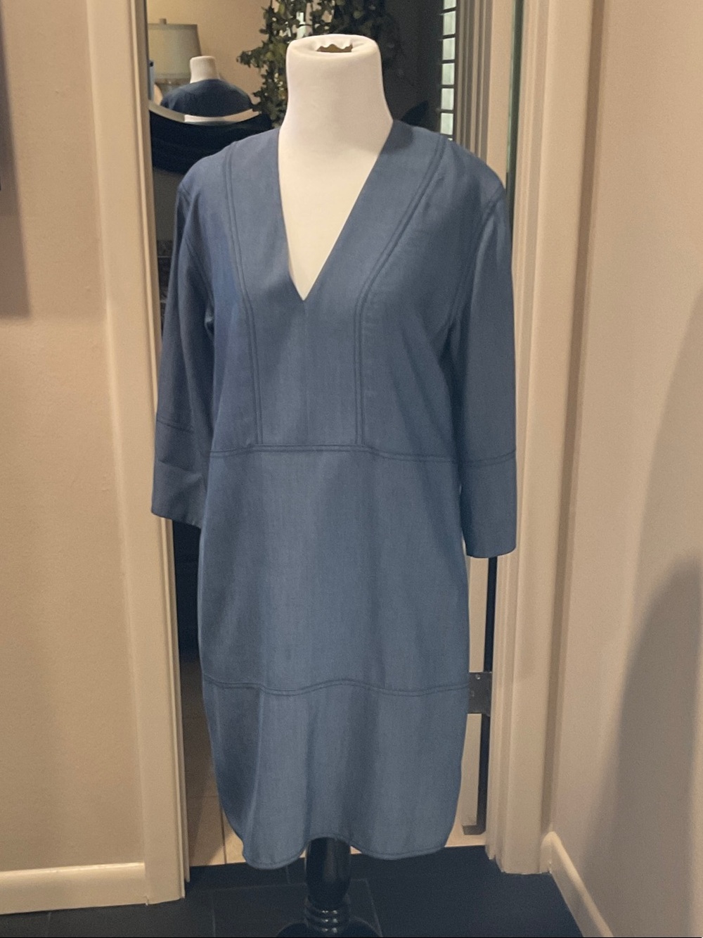 Vince Light Blue V-Neck Midi Tunic Dress
